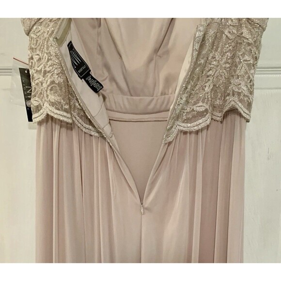 Nightway Champagne Lace Formal Empire Elegant Prom Wedding Dress Gown Size 14P - Picture 7 of 14